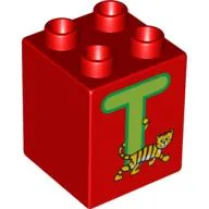 Duplo Brick 2 x 2 x 2 with 'T' and Tiger Print / Red