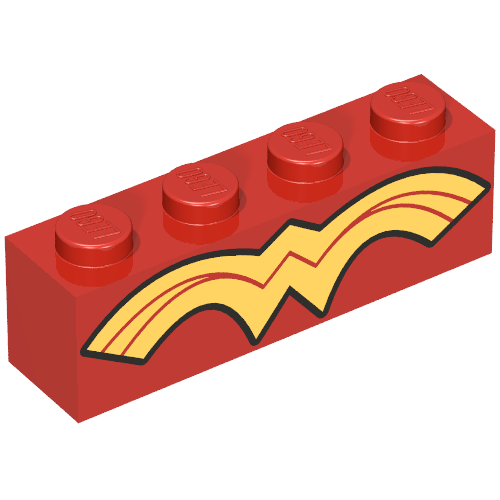 Lego Brick 1 x 4 with Gold Wonder Woman Logo Print / Red