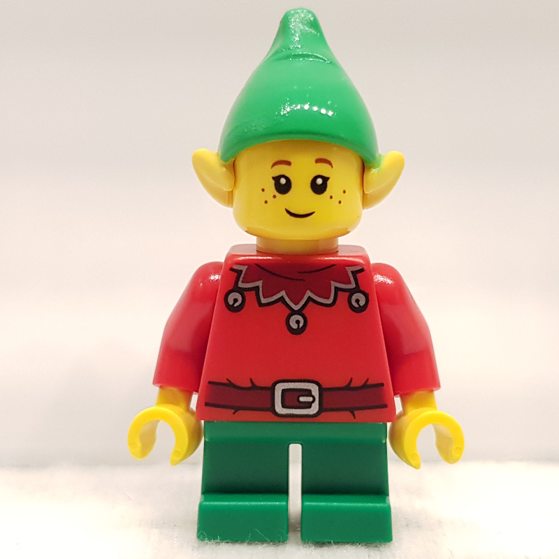 Lego Elf - Red Torso, Green Legs, Bright Green Hat