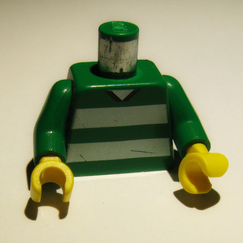 Lego Torso Soccer Horizontal White Stripes and '18' Back Print, Green Arms, Yellow Hands / Green