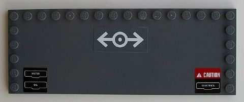 Lego Tile, Modified 6 x 16 with Studs on Edges with White Train Logo and 'WATER', 'OIL', 'CAUTION' and 'ELECTRICS' Pattern (Stickers) - Set 60098
