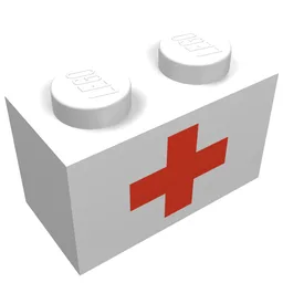 Brick 1 x 2 with Red Cross Print / White