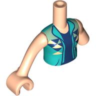Lego Minidoll Torso with Left Limb Reduction with Dark Turquoise Jacket, Dark Blue Shirt, Bright Light Yellow Triangles print, Light Nougat Arm and Hand / Light Nougat