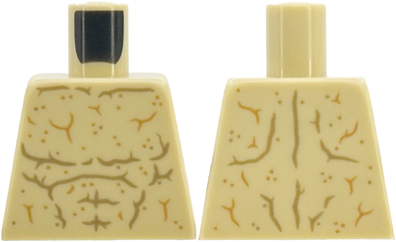 Lego Torso Bare Chest with Sandy Texture with Dark Tan and Medium Nougat Speckles, Cracks, Veins and Muscle Contours Pattern