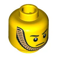 Minifig Head Royal Guard, Stern Eyebrows, White Pupils and Gold Chin Strap Print [Blocked Open Stud] / Yellow