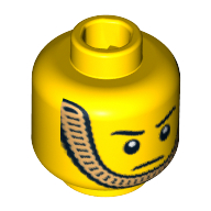 Lego Minifig Head Royal Guard, Stern Eyebrows, White Pupils and Gold Chin Strap Print [Blocked Open Stud] / Yellow