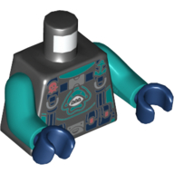 Lego Torso Wetsuit with Dark Blue Harness with Pouches and Dark Turquoise Anchor Print, Dark Turquoise Arms, Dark Blue Hands / Black