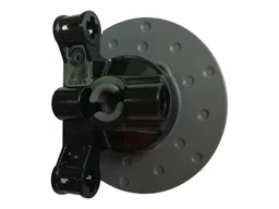 Technic, Steering Axle with 2 Pin Holes and 2 Arms with Axle Holes with Slots with Dark Bluish Gray Brake Rotor 3 Pin Holes Round (23801 / 35189)