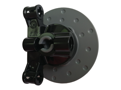 Lego Technic, Steering Axle with 2 Pin Holes and 2 Arms with Axle Holes with Slots with Dark Bluish Gray Brake Rotor 3 Pin Holes Round (23801 / 35189)