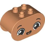 Duplo Brick 2 x 4 x 2 Rounded Ends with Very Happy Face, Open Mouth Smile with Tooth Print / Nougat
