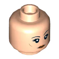 Minifig Head, Eyebrows, Dark Orange Cheek Lines and Lips, Eyebrow Raised / Open Mouth Angry Print / Light Nougat