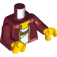 Lego Torso, jacket, Gold Trim, Chain, White Shirt print, Dark Red Arms, Yellow Hands / Dark Red