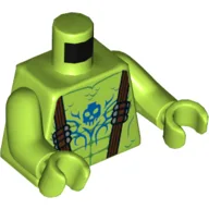 Torso Dark Brown Suspenders with Silver Bullets, Green Muscle and Scale Lines, Blue Skull Tattoo Print, Lime Arms and Hands / Lime