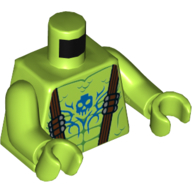 Lego Torso Dark Brown Suspenders with Silver Bullets, Green Muscle and Scale Lines, Blue Skull Tattoo Print, Lime Arms and Hands / Lime
