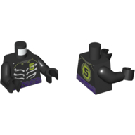Lego Torso Muscles, Lime '5', Purple Belt Print, Black Arms and Hands / Black