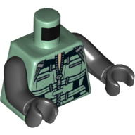Lego Torso Vest with Zipper, Straps and Pockets Print (Black Widow), Black Arms and Hands / Sand Green