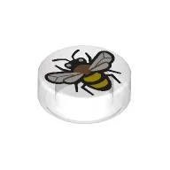 Tile Round 1 x 1 with Bee Print / Trans-Clear