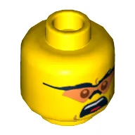 Minifig Head Soldier, Dual Sided, Glasses with Orange Lenses Smiling / Mouth Open Upset Print [Hollow Stud]