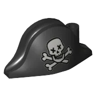 Hat Pirate Bicorne with Skull with X Eyes and Crossbones Print / Black