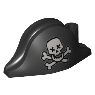Lego Hat Pirate Bicorne with Skull with X Eyes and Crossbones Print / Black