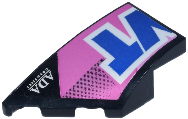 Lego Wedge 4 x 2 Left No Studs with Blue and White 'VT' of BWT Logo on Bright Pink and Dark Pink Background Pattern (Sticker) - Set 77248
