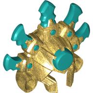 Lego Helmet / Headdress, with Dark Turquoise Horns and Circle Pattern / Pearl Gold
