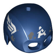 Lego Helmet / Mask, Top Hole, Scratched White Wings, White 'A', Dark Bluish Grey Mud Spots Print (Captain America) / Dark Blue
