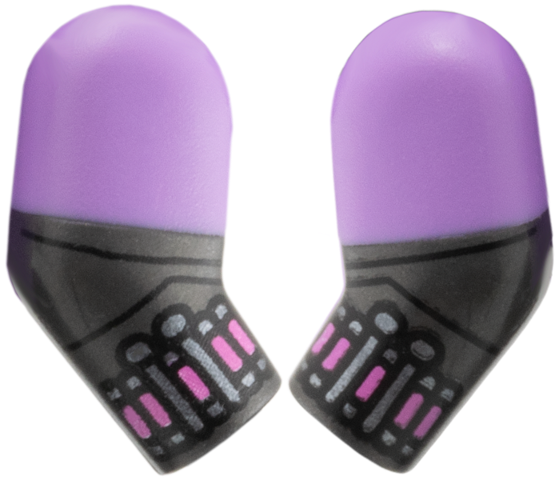 Lego Arm, (Matching Left and Right) Pair with Molded Medium Lavender Short Sleeves and Printed Dark Silver Web Slingers Pattern / Pearl Dark Gray