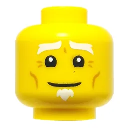Minifig Head First Spinjitzu Master, White Eyebrows, Goatee, Wrinkles, Braided Ponytail in the Back / Yellow
