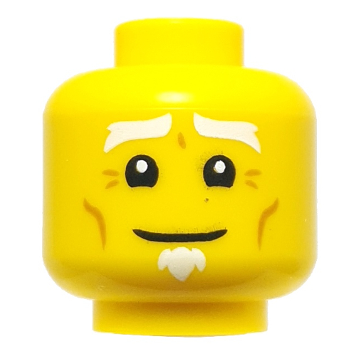 Lego Minifig Head First Spinjitzu Master, White Eyebrows, Goatee, Wrinkles, Braided Ponytail in the Back / Yellow