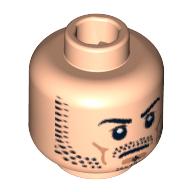 Lego Minifig Head Alamut Merchant / Gool, Beard Stubble, Black Eyebrows, Frown, White Pupils Print [Blocked Open Stud] / Light Nougat