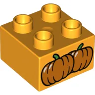 Duplo Brick 2 x 2 with 2 Pumpkins Print / Bright Light Orange