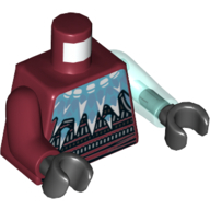 Lego Torso, Odd Arms, Tunic, White and Blue Icicles Print, Left Trans-Light Blue Arm, Right Dark Red Arm, Black Hands / Dark Red