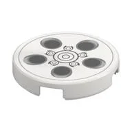 Tile Round 2 x 2 with Wheel Cover Print / White