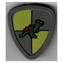 Duplo Shield, Flat Triangle with Yellow and Gray and Dinosaur Print / Dark Gray