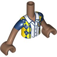 Lego Minidoll Torso Girl with Yellow/Blue Diamond Shirt, White Shirt, Gold 'U' print, Medium Brown Arms and Hands / Medium Brown
