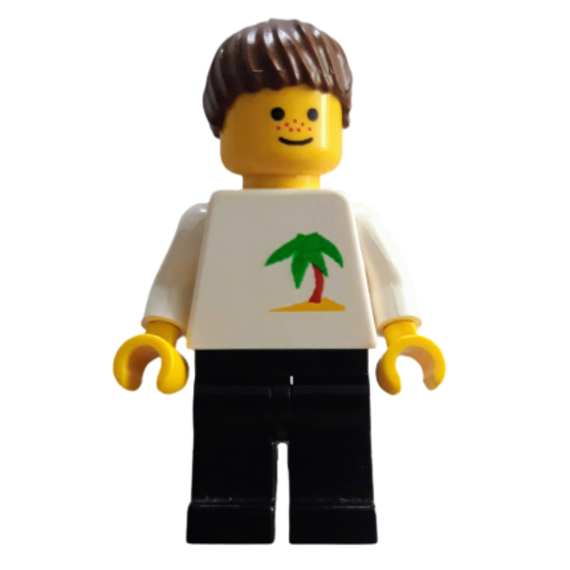 Lego White Torso, Black Legs, Brown Hair