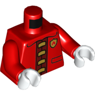 Lego Torso Jacket, Dark Red Trim, Fire Badge print, Red Arms, White Hands / Red
