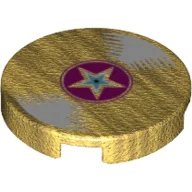 Tile Round 2 x 2 with Vinyl Record with Magenta Center and Star Print / Pearl Gold
