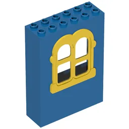 Fabuland, Building, 2 x 6 x 7 with Window, Rectangular Yellow / Blue