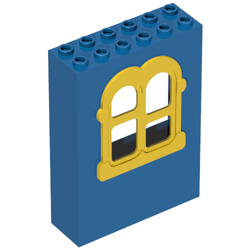 Lego Fabuland, Building, 2 x 6 x 7 with Window, Rectangular Yellow / Blue