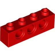 Technic Brick 1 x 4 [3 Pin Holes] / Red
