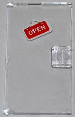 Lego Door 1 x 4 x 6 with Stud Handle with White 'OPEN' on Red Sign Pattern (Sticker) - Set 3061