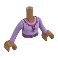 Minidoll Torso Girl with Lavender Dress, Dark Purple Trim, Magenta Belt, Silver Buckle Print, Medium Lavender Arms and Medium Nougat Hands / Medium Nougat