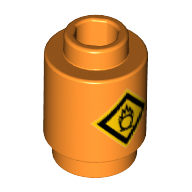 Lego Brick Round 1 x 1 Open Stud with Oxidising Agent Warning Sign Print / Orange