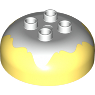 Lego Duplo Brick Round 4 x 4 Dome Top with 2 x 2 Studs - Marbled White 'Frosting' / Bright Light Yellow