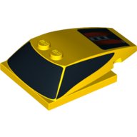 Lego Brick Wedged, Curved 6 x 4 x 1 1/3 with 4 x 4 Base with Windows and Black, Silver and Red Print / Yellow