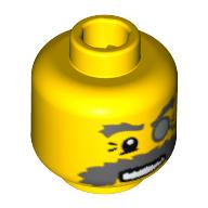 Lego Minifig Head Explorer, Monocle on Chain and Bushy Dark Bluish Gray Eyebrows and Moustache Print [Blocked Open Stud] / Yellow