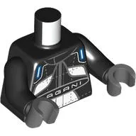 Torso, Race Suit, Dark Blue/White Patches, 'PAGANI' Print, Black Arms, Dark Bluish Gray Hands