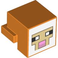 Lego Minifig Head Special, Cube with Rear Ledge, Pixelated White and Tan Face, Dark Tan Outline with Pink Mouth Print / Orange